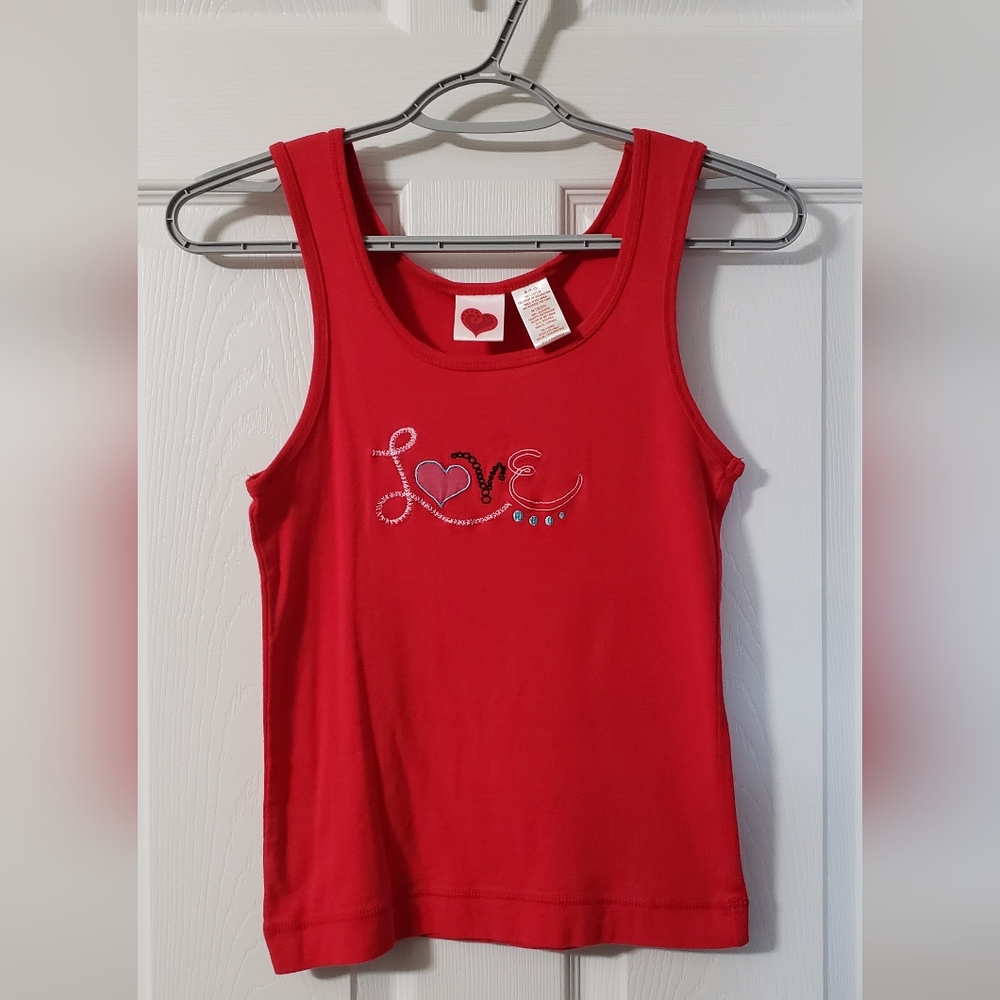 Women's Red Tank-Top with the word "LOVE" Embroidered on it